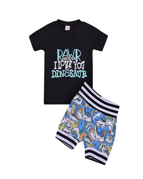 

kids designer clothes boys dinosaur outfits toddler letter print shorts 2pcsset 2019 summer fashion baby clothing sets c66111987433, White