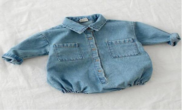

autumn baby toddler long sleeve lapel collar denim jeans rompers kids infant jumpsuits baby boys girls clothes fashion rompers2520485, Blue