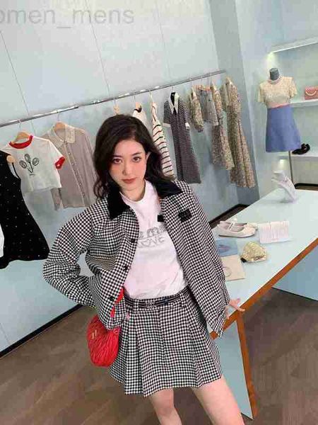 

women's fur & faux designer miu girls' velvet collar black and white plaid jacket baseball jdh7