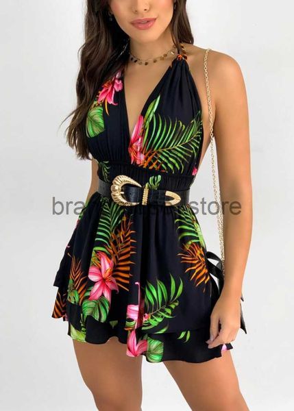 

basic casual dresses fashion print strap backless lace up elegant waist mini dress for women v-neck casual boho holiday short beach 2023 sum, Black;gray