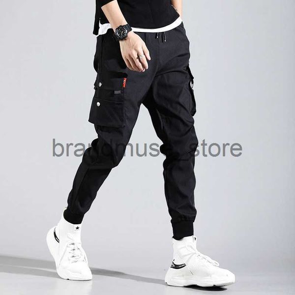 

men's pants hip hop men pantalones hombre high street kpop casual cargo pants with many pockets joggers modis streetwear trousers haraj, Black