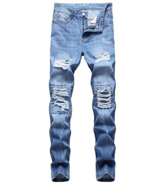 

new men039s jeans cotton pants hole casual slim men new trend denim hombre letter star man embroidery patchwork pant for trend 2290572, Blue