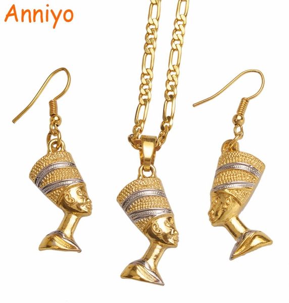 

anniyo egypt nefertiti queen portrait pendant necklace amp earrings egyptian womentwo tone african jewelry party sets 098906b1819819, Silver