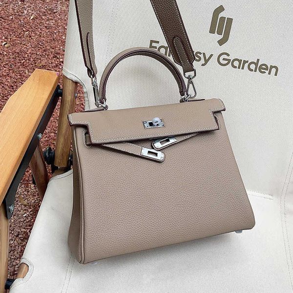 

designer hemrres tote bag 2023 new genuine leather kelys dance fashion versatile small square double shoulder strap cross women's
