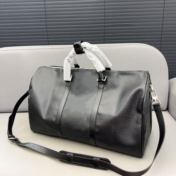

duffle bag leather family travelling bag men women luggages black suitcase handbags 50cm large capacity tote bag sport outdoor packs