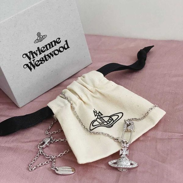 

western empress dowager vivian full diamond pins saturn level great flash high edition small fragrance necklace chain, Silver