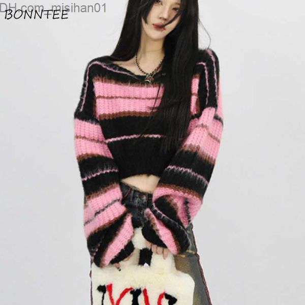 

women's sweaters cropped sweater women's fashion stripe street apparel warm ulzzang women's full matching spring apparel hara, White;black