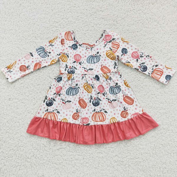 

new fashion baby girl dress long sleeve fall winter clothing pumpkin print boutique toddler girls dresses halloween kids clothes, Red;yellow