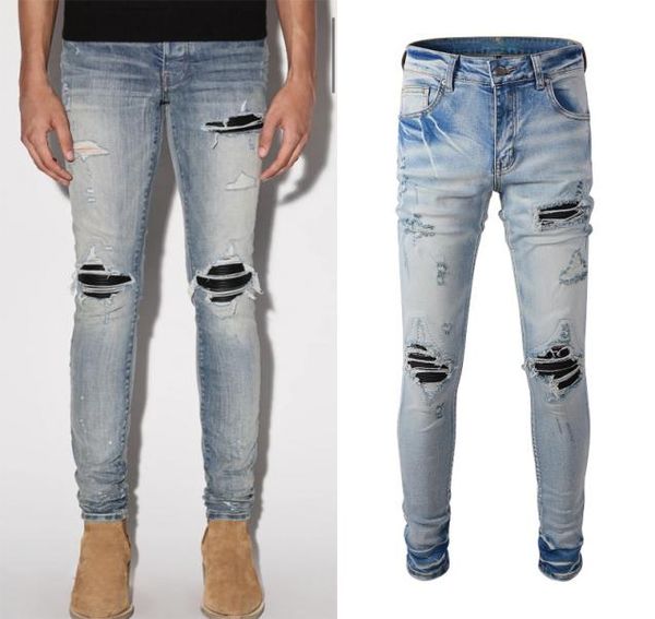 

distressed blue denim jeans cowboy mens slim fit jeans hip hop6253599