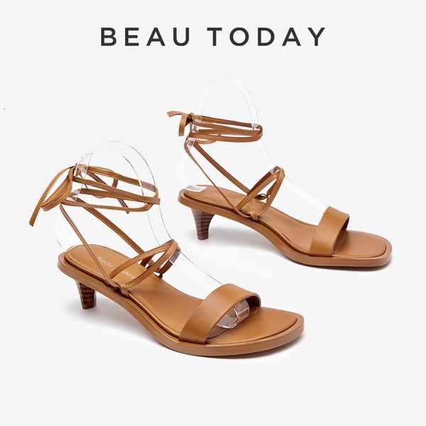 

dress shoes beautoday lace up sandal cow leather cross tied ankle strap pumps bohemian style summer ladies handmade 31255 230710, Black