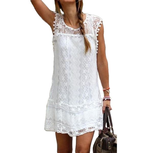 

white lace dress 2019 spring summer elegant solid sleeveless casual beach short mini dresses lady plus size women clothing5308251, White;black