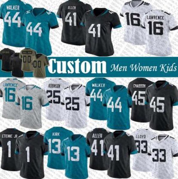 

jersey jacksonville''jaguars''16 trevor lawrence 1 travis etienne custom football travon walker devin lloyd josh allen j, White