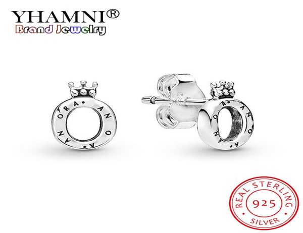 

yhamni new 100% 925 sterling silver princess crown o sparkling crown wishbone stud earrings women jewelry gift set4328925, Golden