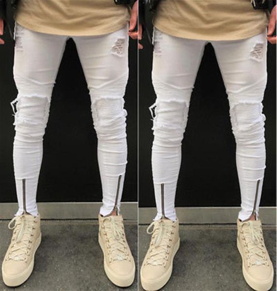 

men stylish ripped scratched jeans pants biker skinny slim straight denim pencil long trousers leggings pantalon s3xl white27785147048, Black