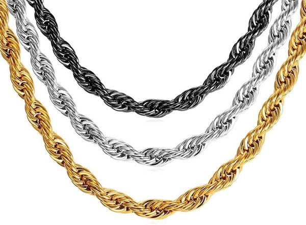 

u7 hip hop ed rope necklace for men gold color thick stainless steel hippie rock chain longchoker fashion jewelry n574 22056847, Silver