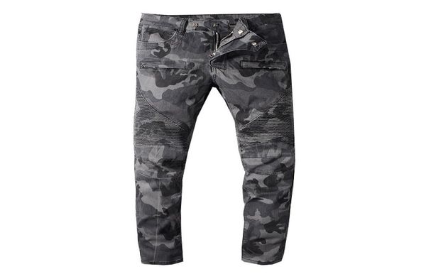 

unique mens distressed ripped biker jeans slim fit motorcycle denim for men fashion designer pleated panelled zipper hip hop pants8599672, Blue