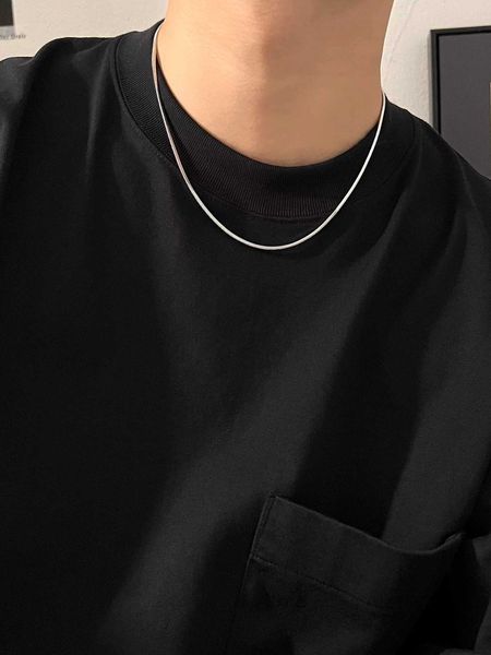 

1pc stainless steel men's necklace simple fitness style square serpentine chain basic thin silver collarbone chain