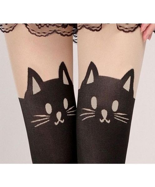 

151206 new summer women cute cat tail leggings female catoon stocking sheer pantyhose stockings long stocking quality f6886382, Black;white