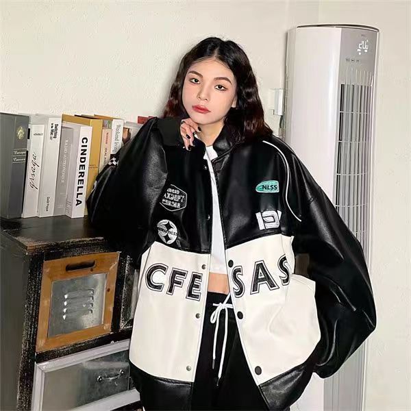 

mens jackets american leather racing jacket men patchwork retro pu street style couple high baseball uniform jackets for 230710, Black;brown