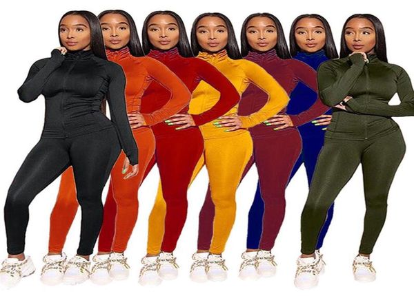 

women bodysuit long sleeves tracksuit sports outfit zipper pullover coat and legging pants two piece sweat suit jogging sportwear 4387882, White