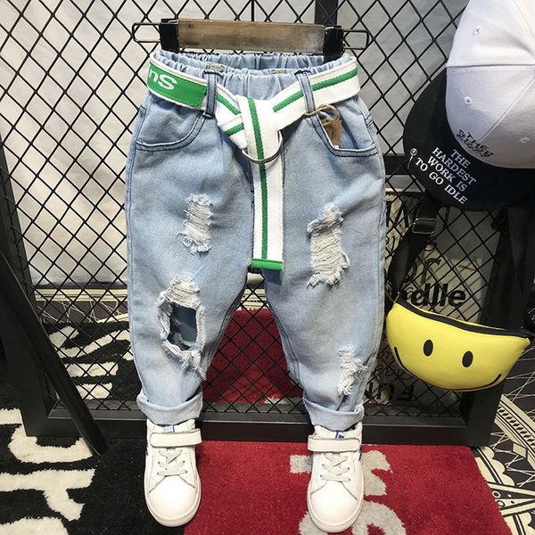 

jeans children s spring and autumn products boby boys fashion wild hole kids trousers without belt 2 7year 230711, Blue