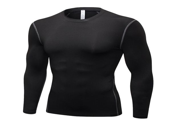 

2018 new quick dry compression tight jersey fitness gym sports running shirt bodybuilding long sleeve black tshirts men1543672, Black;blue