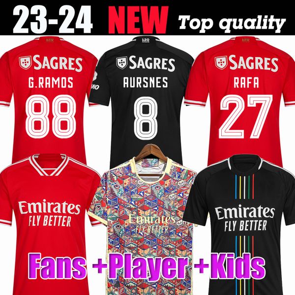 

23 24 fans player version benfica soccer jerseys seferovic waldschmidt pizzi rafa g.ramos 2023 2024 home away men kids kit football shirts o, Black;yellow