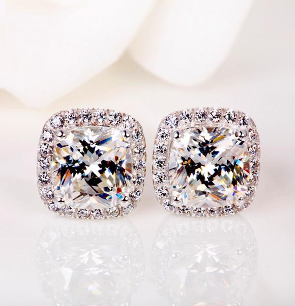 

luxury female crystal zircon stone earrings fashion silver color yellow white earrings vintage double stud earrings for women3965851, Golden;silver