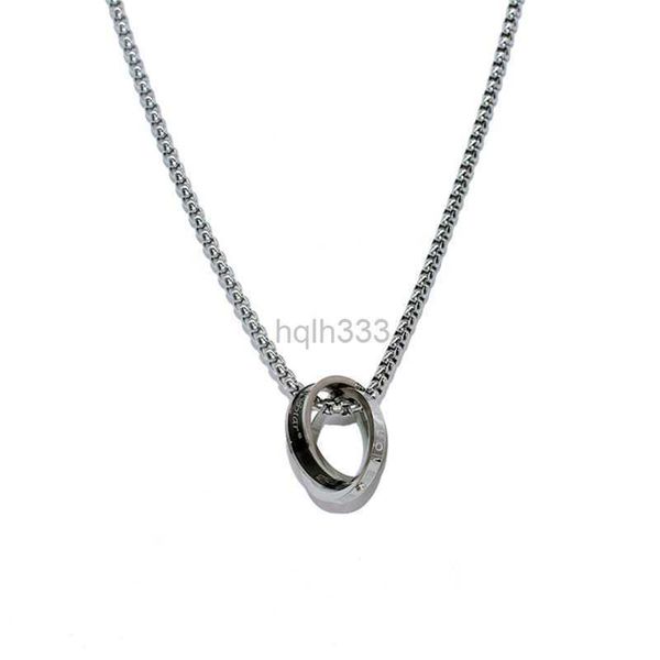 

titanium steel colorless double ring necklace for men and women's trendy street hip hop ring pendant, versatile and simple accessories, Silver