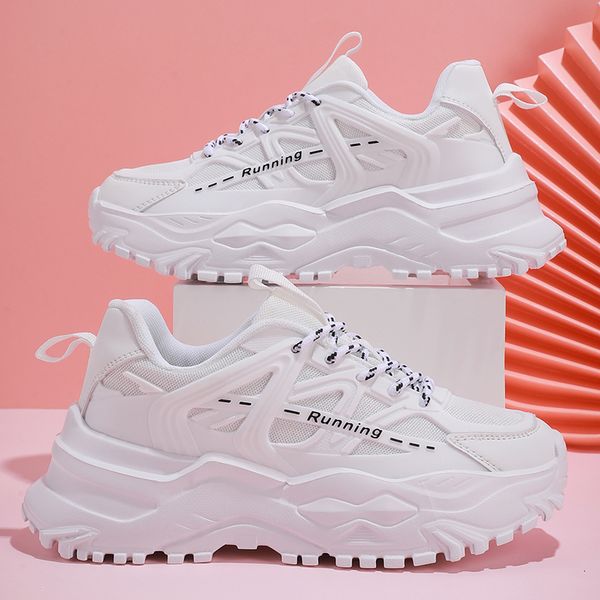

dress shoes mesh surface breathable couple style platform casual shoes four seasons comfortable sneakers lace-up everything with daddy shoes, Black