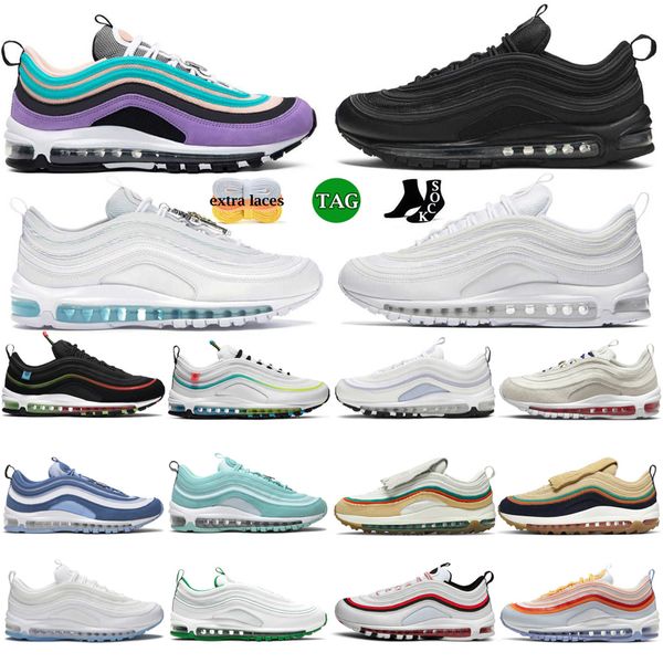 

97 running shoes silver bullet 97s triple white cork black og mens womens reflective bred red leopard blue laser outdoor sports trainers