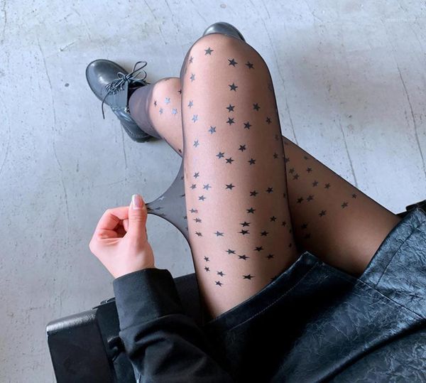 

socks hosiery black star print seamless sheer pantyhose fishnet stockings summer nylon fashion designer tights gothic iinge7378128, Black;white