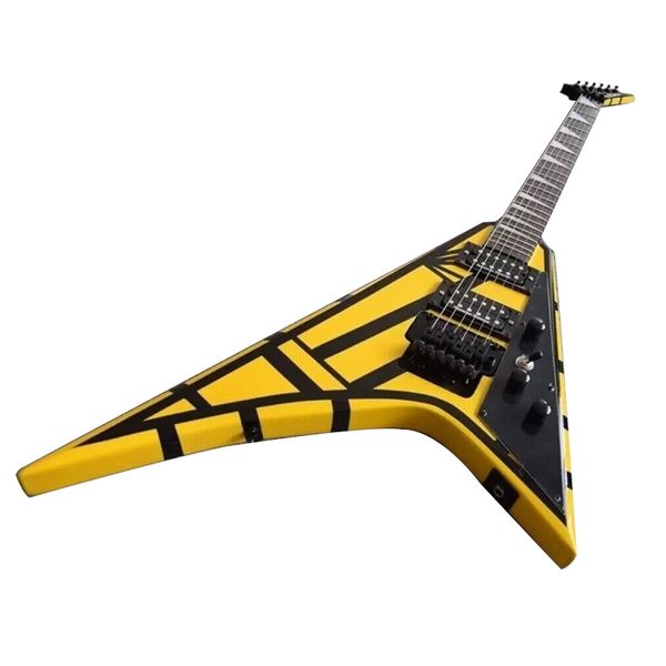 

new rare electric guitar black yellow stripe, floyd rose tremolo bridge lock nut