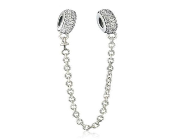 

authentic 925 sterling silver sparkling crystal pave inspiration safety chain beads for diy brand bracelets jewelry accessories8590749, Black
