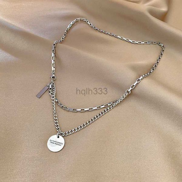 

letter titanium inspirational steel necklace men's fashion ins hip hop fashion brand light luxury sweater chain new fashion accessories, Silver