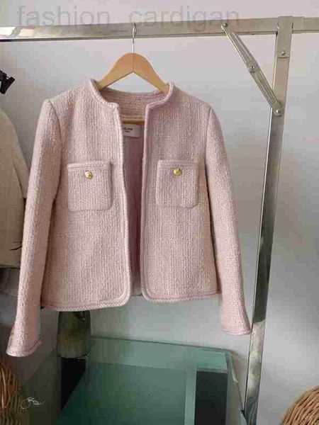 

women's vests designer ce2023 early spring new women's dress pink wool tweed fried dough twists lace buttonless long sleeve short, Black;white