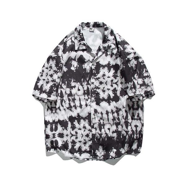 

south summer dress 2022 casual tie dyed shirt street style loose cuban neck short sleeve shirtu2rq, White;black