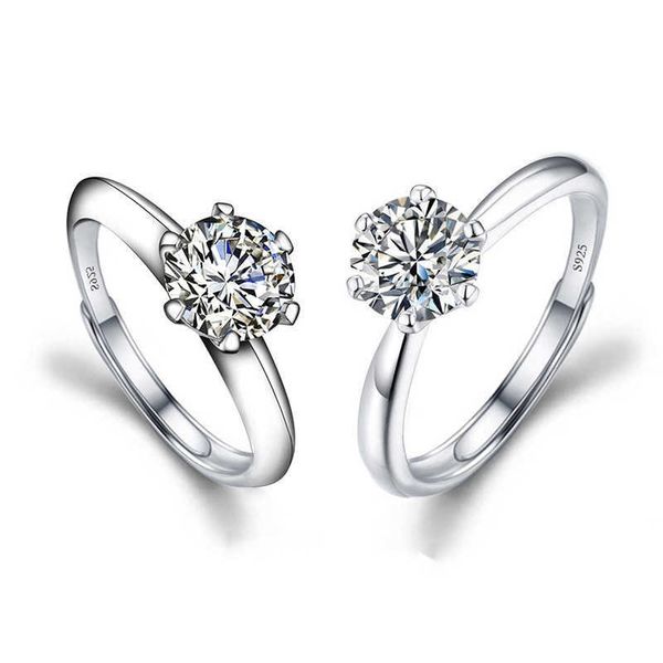 

designer new live broadcast imitation mosang diamond ring female tiffay classic six claw 1 claw 2 zircon holder, Silver