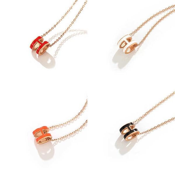 

jitter net red live h letter enamel drop pendant necklace titanium plated steel tiktok gold short clavicle chain, Silver