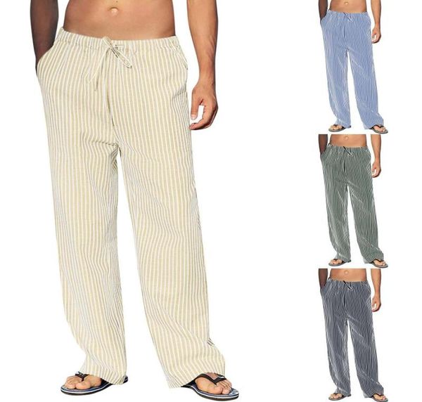 

men039s pants striped men cotton linen trousers joggers casual solid elastic waist loose sports running plus size men39s clo6313846, Black