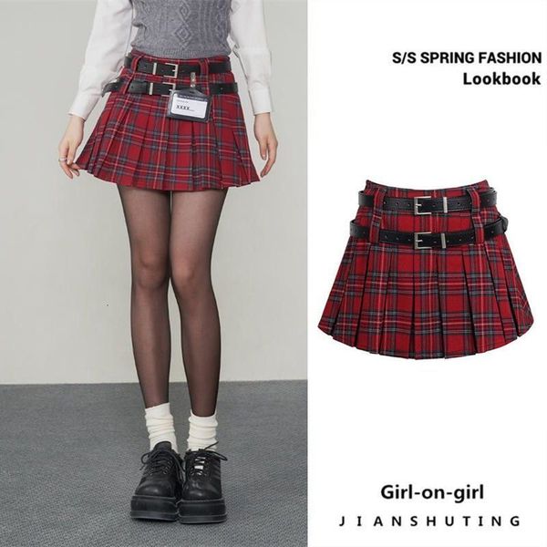 

skirts red plaid skirt american retro women's summer korean half length miniskirt red college style pleated korean style y2k skirt 2307, Black
