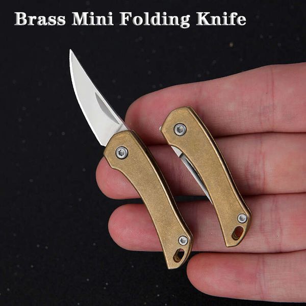 

brass mini folding knife portable sharp cs go knives keychain edc knife express open box tool hanging self-defense edc tool, Silver