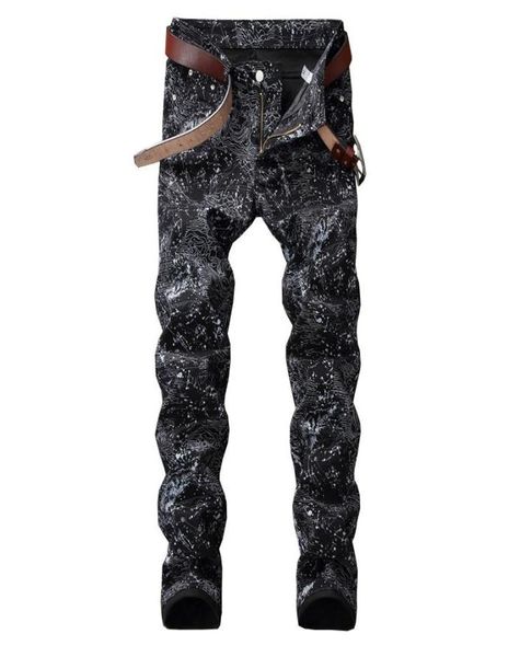 

men039s jeans 2021 mens slim fit pants fashion black printed stretch pencil denim6711378, Blue