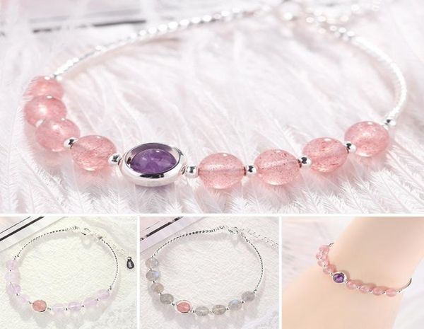 

strawberry crystal amethyst moonstone beads bracelet female temperament gold plating bangle lucky transfer natural stone bracelets7161194, Black