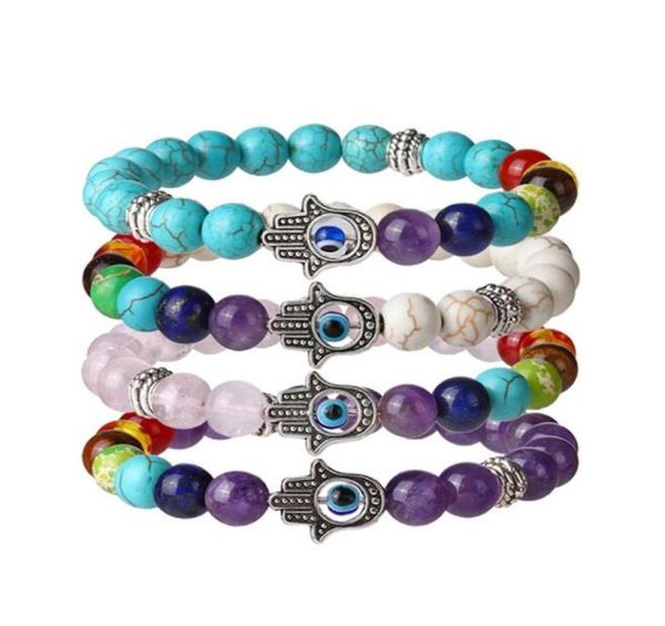 

jln chakra fatima hand bracelet yoga energy healing stone lava tiger eye lapis stretch reiki prayer beads bracelet for man and wom9252220, Black