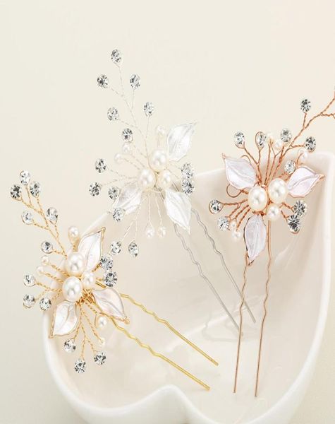 

3pcslot fancy wedding hair clips floral pearl beaded hair stick flower crystal hair bridal hairpins accessories jcf0019653658, Golden;silver