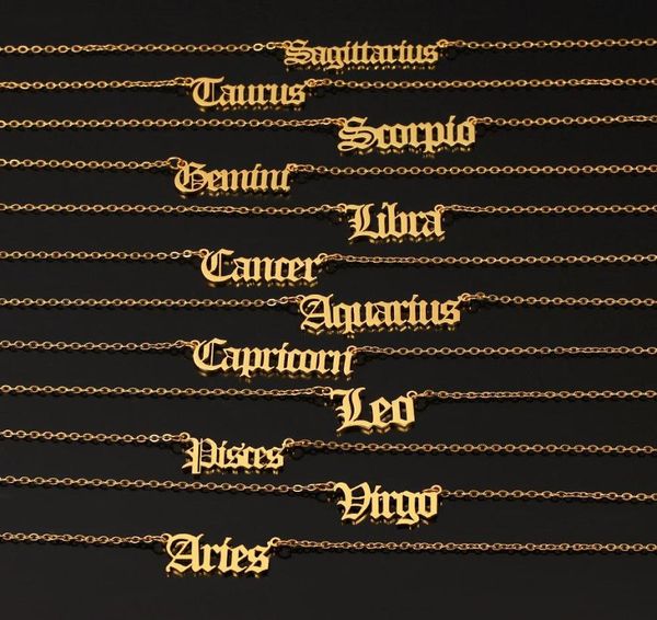 

fashion stainless steel 12 twelve constellations necklaces goldsilverrose gold zodiac signs women men letter pendant necklace je9852471, Silver