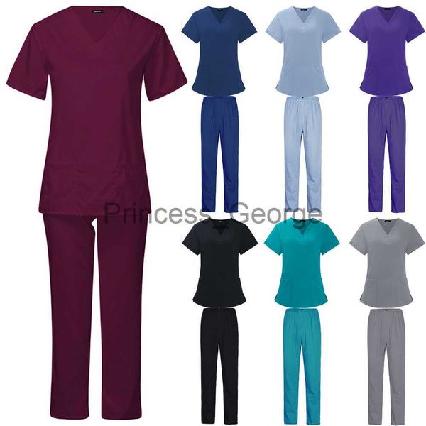 

others apparel summer thin scrubs set for man women beauty salon nurse scrubs suit lab spa uniforms vneck pet grooming work wear x0711, Black;white