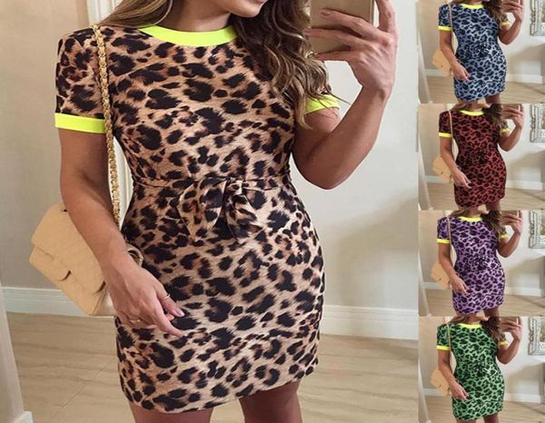 

2019 new casual leopard print knee length dress womens fashion short sleeve dress oneck slim fit jumper dress elbise vadim c2241305, Black;gray