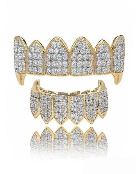 

shining hip hop grillz iced out cz fang mouth teeth grills caps bottom tooth set men women vampire grills fashion jewelry6880305, Black